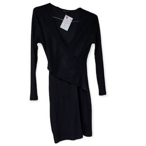 MAX‎ + ASH Black Wrap-Style Dress S